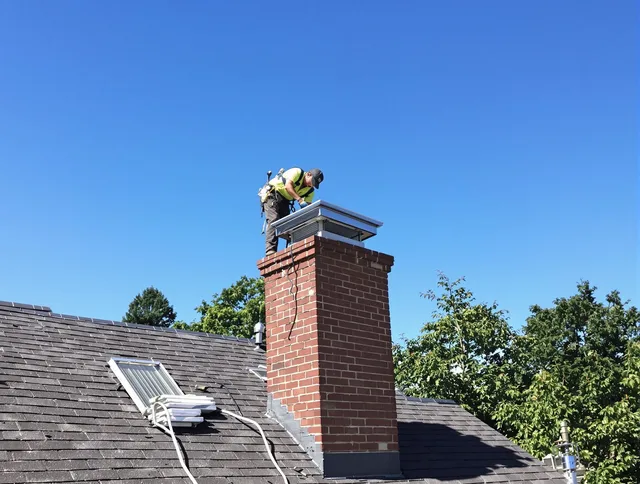 Palm Bay Chimney Sweep technician measuring a chimney cap in Palm Bay, FL