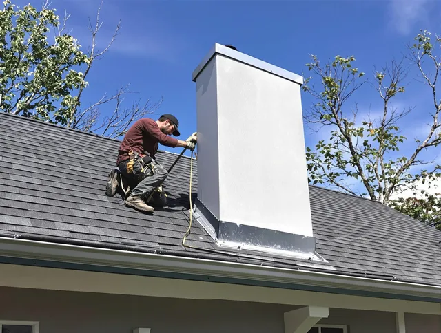Palm Bay Chimney Sweep team member finishing chimney construction in Palm Bay, FL