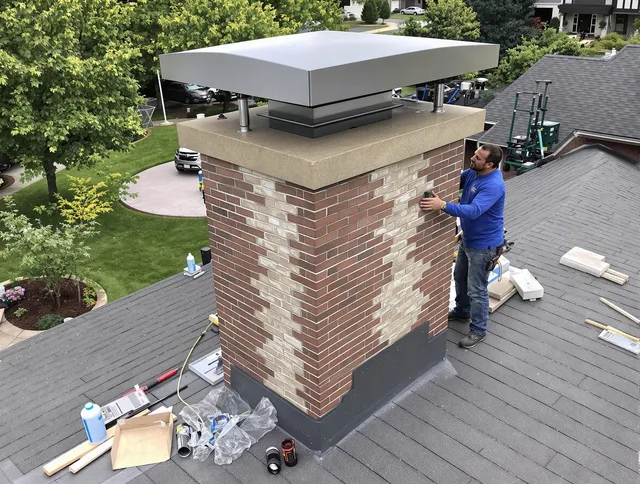 Palm Bay Chimney Sweep team working on a custom chimney remodel in Palm Bay, FL