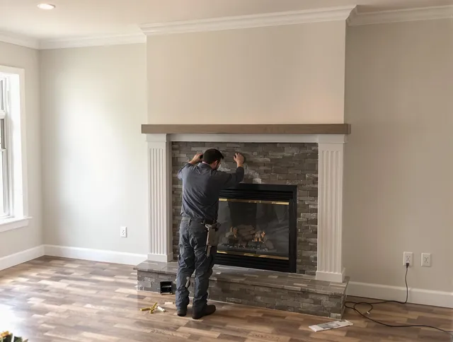 Palm Bay Chimney Sweep finishing a custom fireplace install in Palm Bay, FL